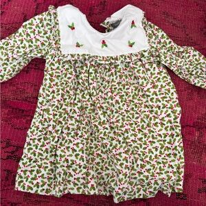 Festive Kids Dress with Holly Print